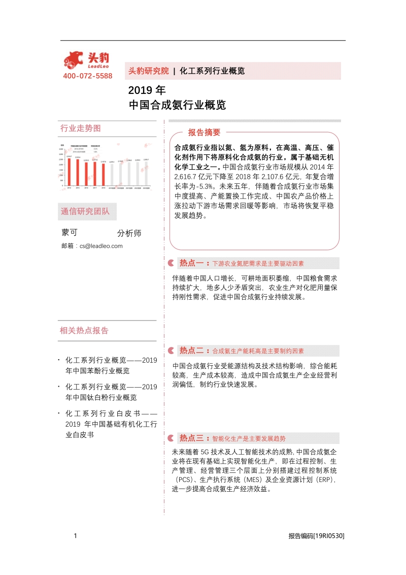 2019年中国合成氨行业概览.pdf_第1页