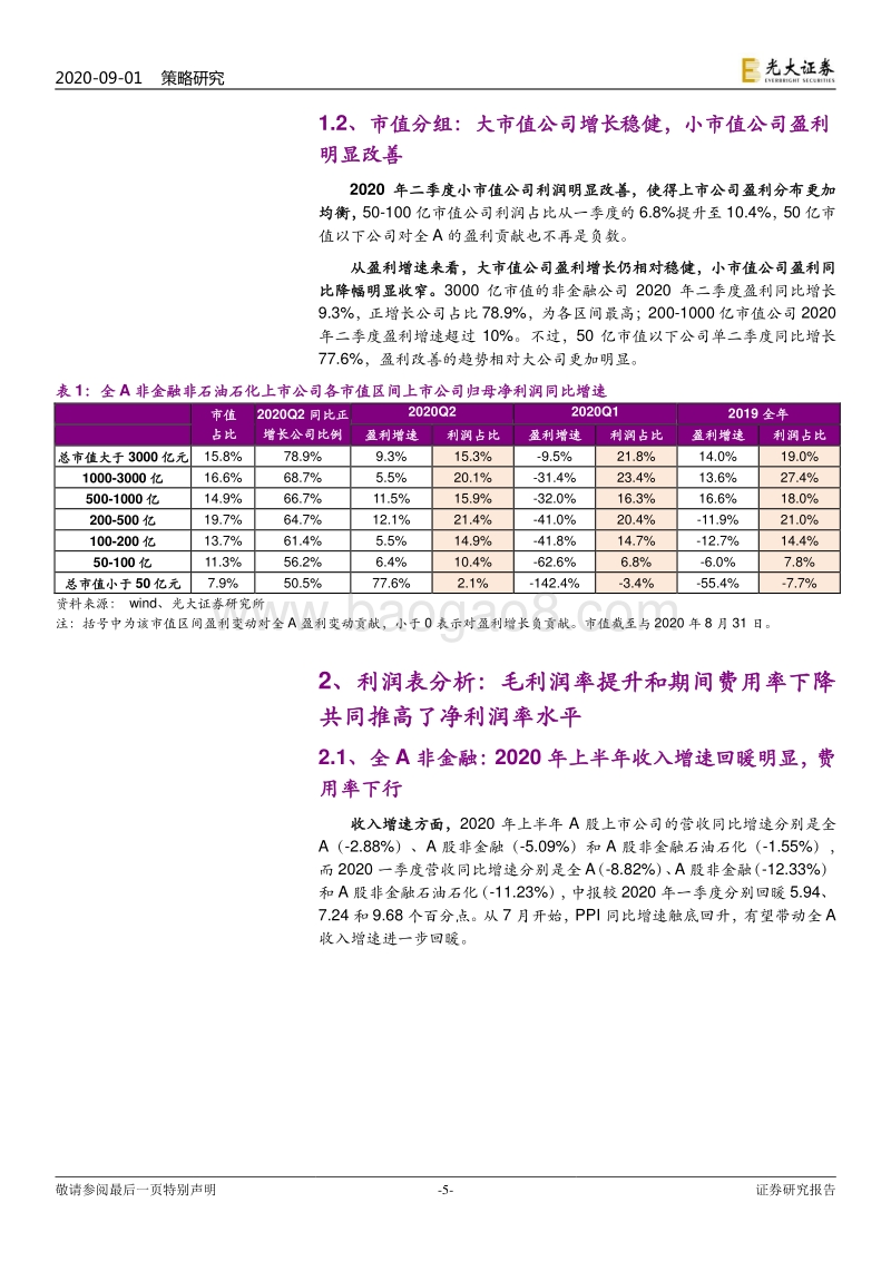 A股上市公司2020年中报总结：全A非金融盈利“V型”回暖，行业聚焦双主线.pdf_第5页