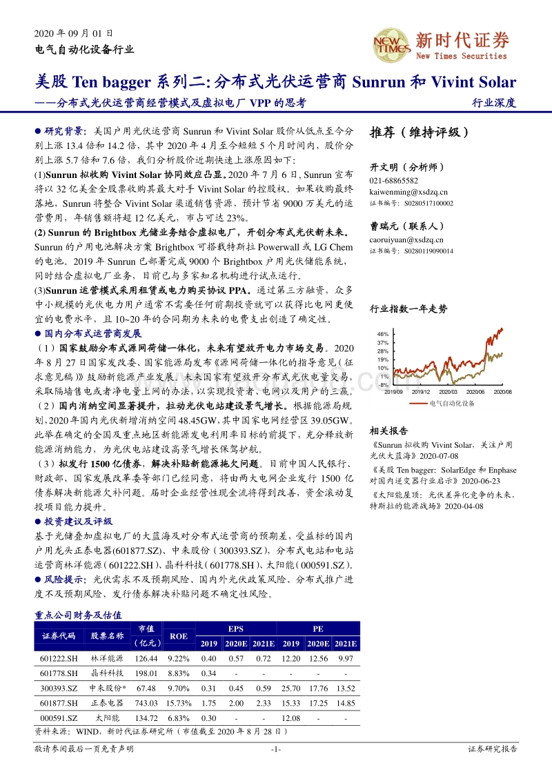 分布式光伏运营商经营模式及虚拟电厂VPP的思考：美股Tenbagger系列二：分布式光伏运营商Sunrun和VivintSolar.pdf_第1页