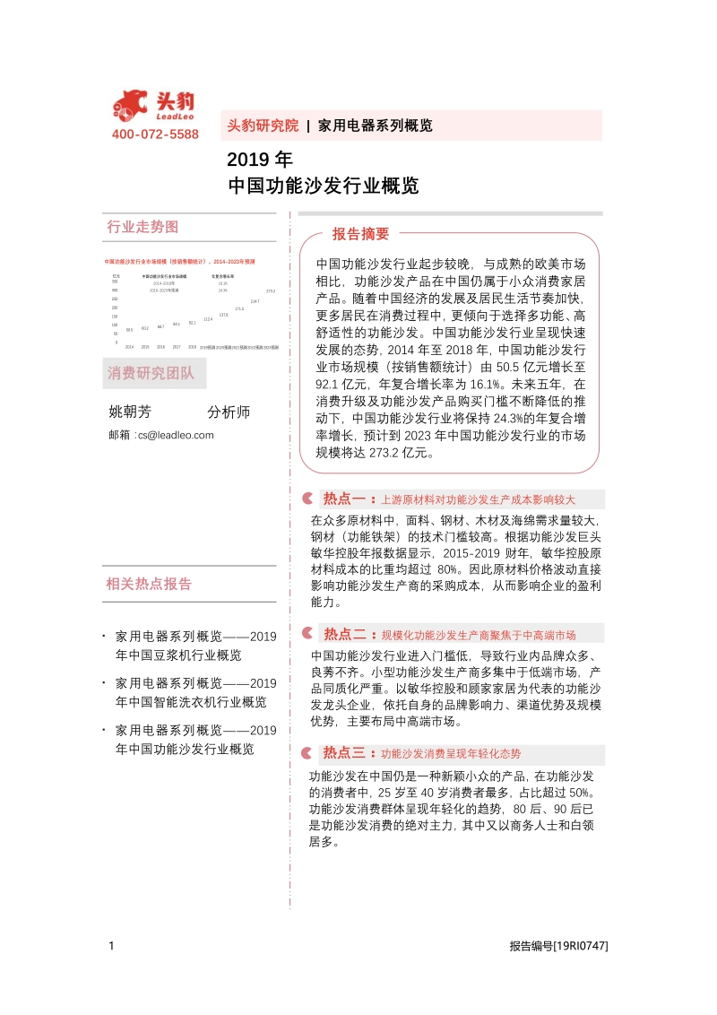 2019年中国功能沙发行业概览.pdf_第1页