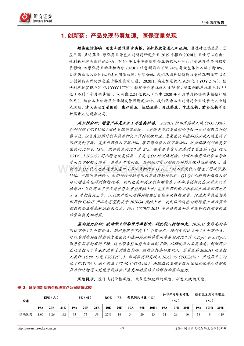 医药行业2020年中报总结之创新药品产业链篇.pdf_第4页