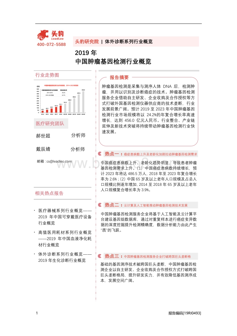 2019年中国肿瘤基因检测行业概览.pdf_第1页