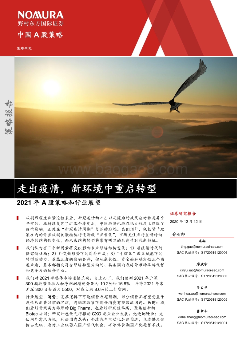 2021年A股策略和行业展望：走出疫情，新环境中重启转型.pdf_第1页