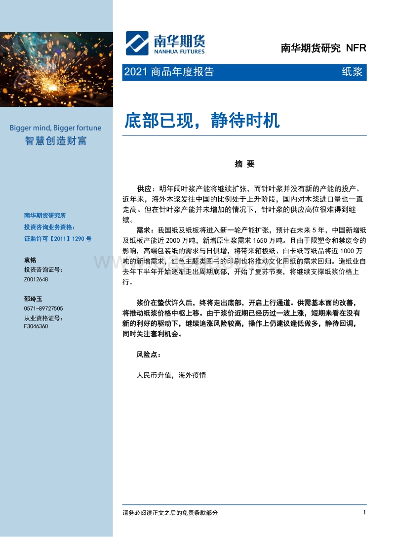 纸浆2021商品年度报告：底部已现，静待时机.pdf_第1页