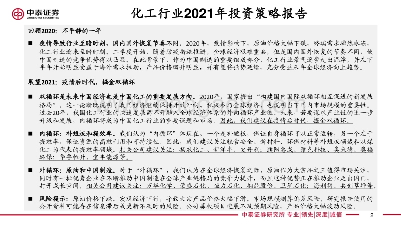 化工行业2021年度投资策略报告：疫情后时代，掘金“双循环”.pdf_第2页