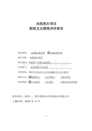 省一中院法院执行项目财政支出绩效评价报告.doc