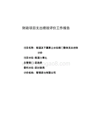街道及下属事业单位部门整体支出绩效评价报告.docx