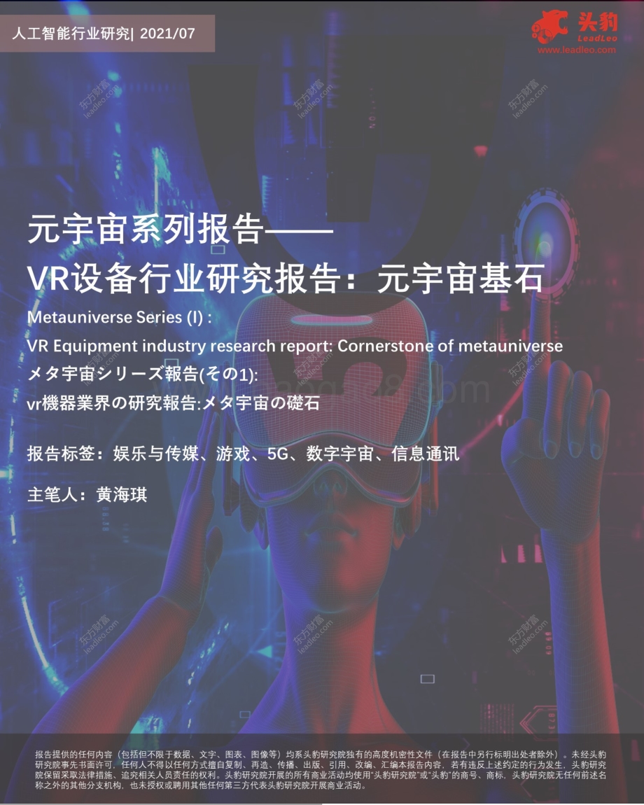 VR设备行业研究报告：元宇宙基石.pdf_第1页