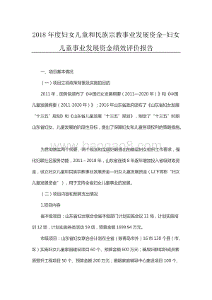 2018年度妇女儿童和民族宗教事业发展资金-妇女儿童事业发展资金绩效评价报告（山东）.docx