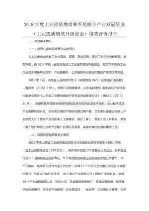 2018年度工业提质增效和军民融合产业发展资金（工业提质增效升级资金）绩效评价报告（山东）.docx