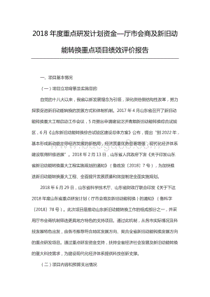 2018年度重点研发计划资金—厅市会商及新旧动能转换重点项目绩效评价报告（山东）.docx