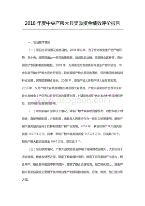 2018年度中央产粮大县奖励资金绩效评价报告（山东）.docx
