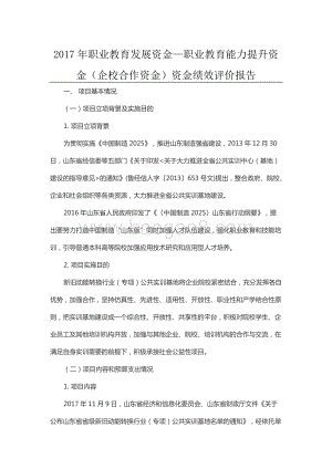 2017年职业教育发展资金—职业教育能力提升资金（企校合作资金）资金绩效评价报告（山东）.docx