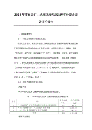 2018年度省级矿山地质环境恢复治理奖补资金绩效评价报告（山东）.docx
