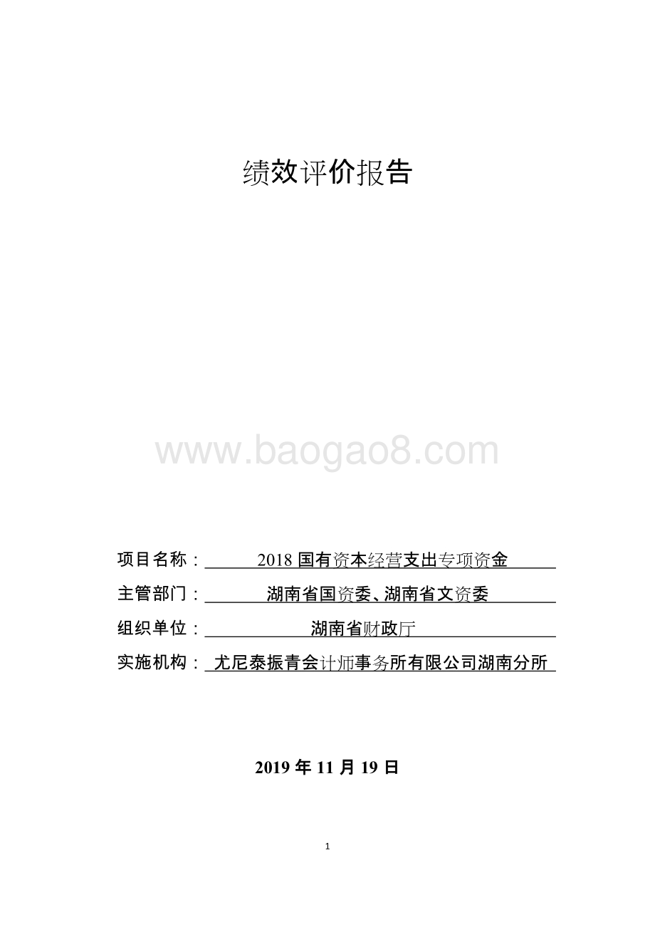 2018年度省级国有资本经营预算项目支出绩效评价报告（湖南）.doc_第1页