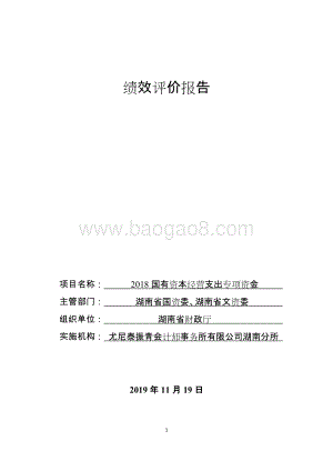 2018年度省级国有资本经营预算项目支出绩效评价报告（湖南）.doc