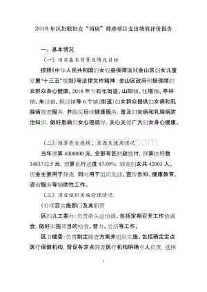 2018年区妇联妇女“两病”筛查项目绩效自评价报告.docx