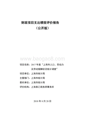 2017 年度“上海市人口、劳动力及劳动报酬状况统计调查”绩效评价报告.pdf