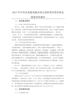 2017年中央及省级美丽乡村示范村项目奖补资金绩效评价报告（山东）.docx
