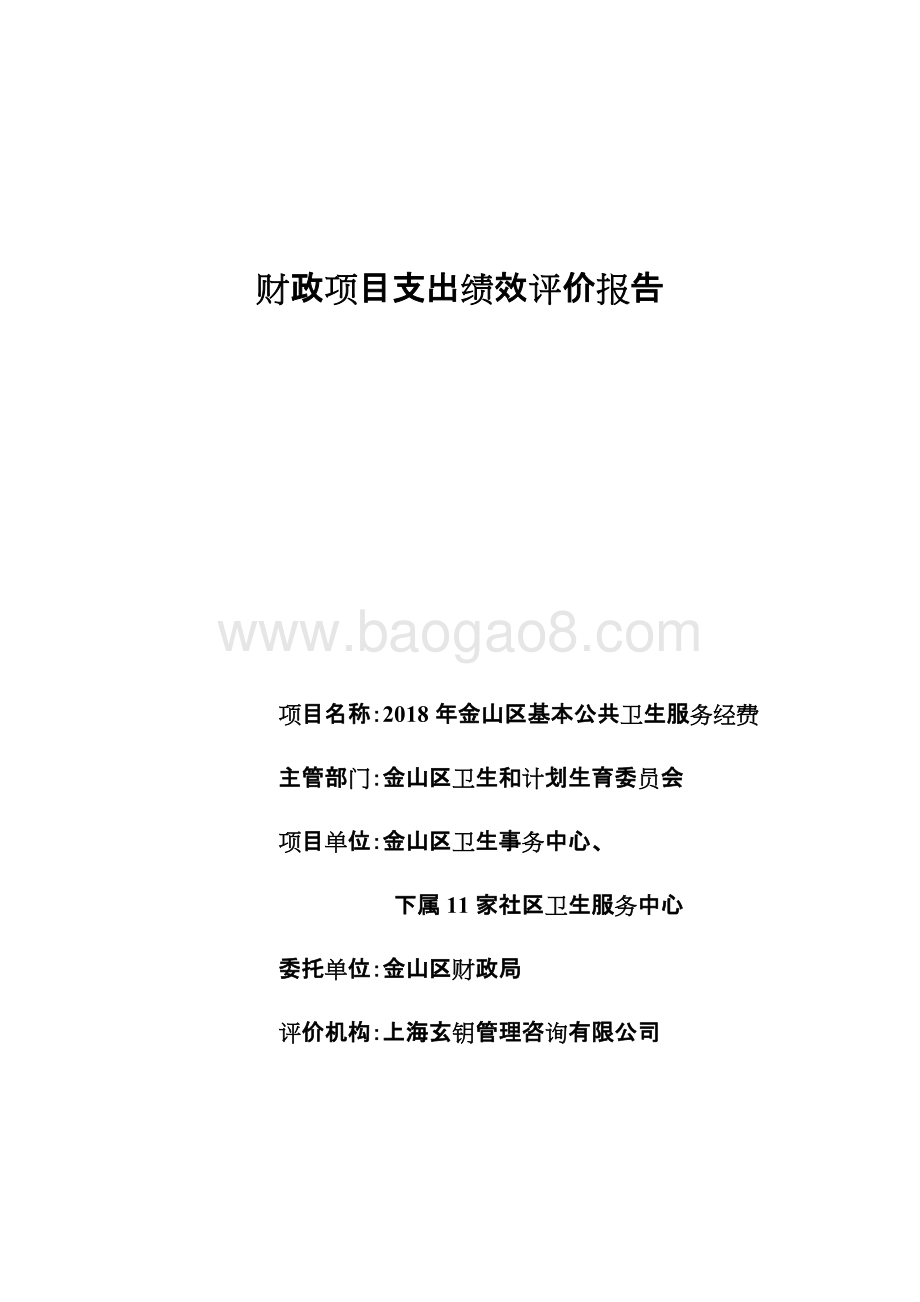 2018年金山区基本公共卫生服务经费支出绩效评价报告.docx_第1页