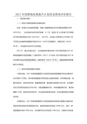 2017年度耕地质量提升计划资金绩效评价报告（山东）.docx