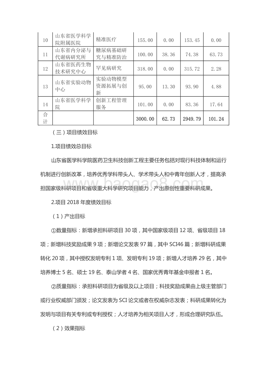2018年度科技基地建设资金—省医科院科技创新工程补助资金绩效评价报告（山东）.docx_第3页