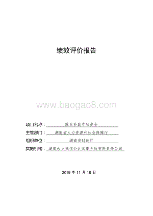 2018年就业补助专项绩效评价报告（湖南）.pdf