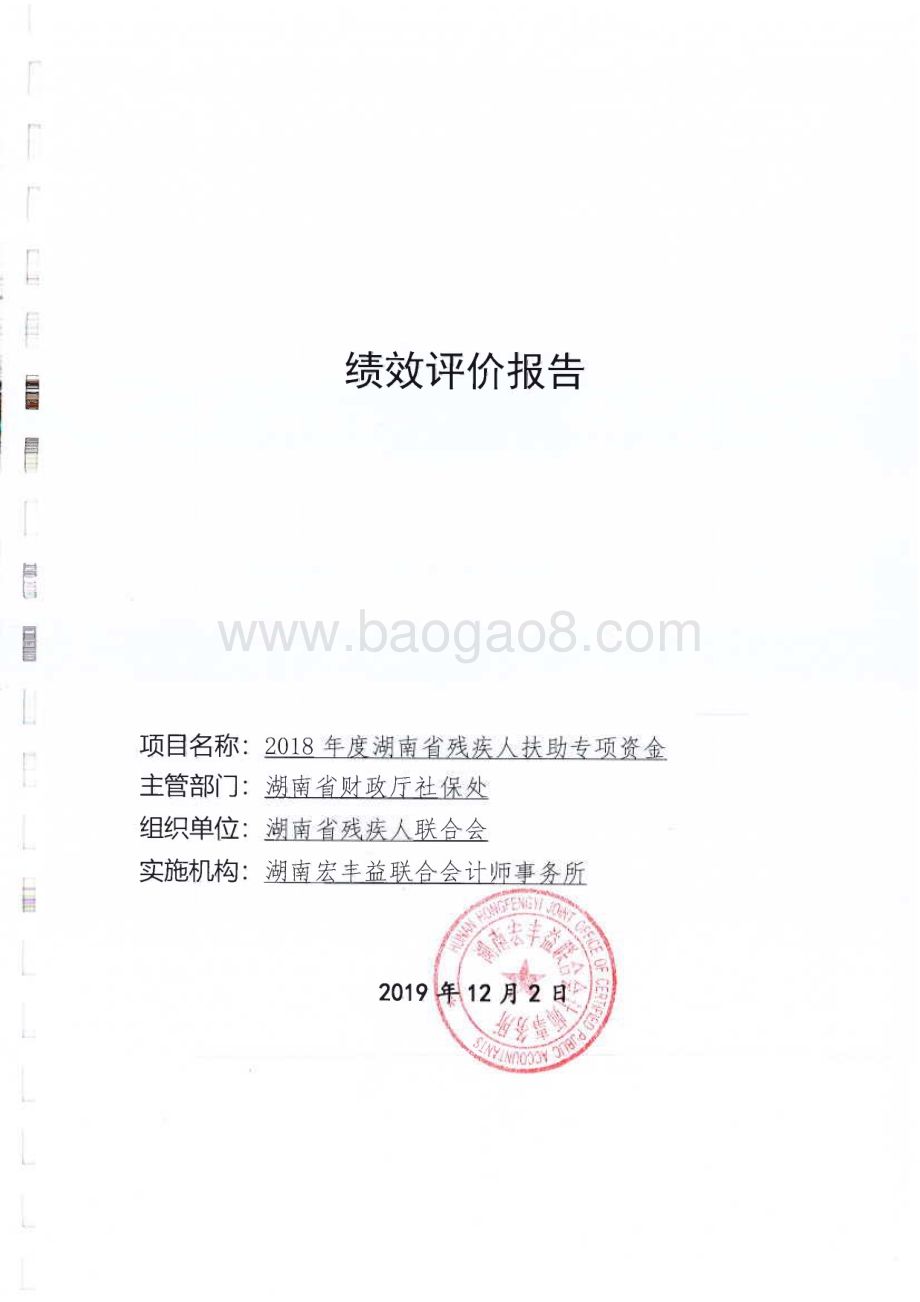 2018年残疾人扶助专项绩效评价报告（湖南）.pdf_第1页
