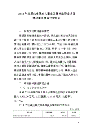 2018年度湖北省残疾人事业发展补助资金项目财政重点绩效评价报告.docx
