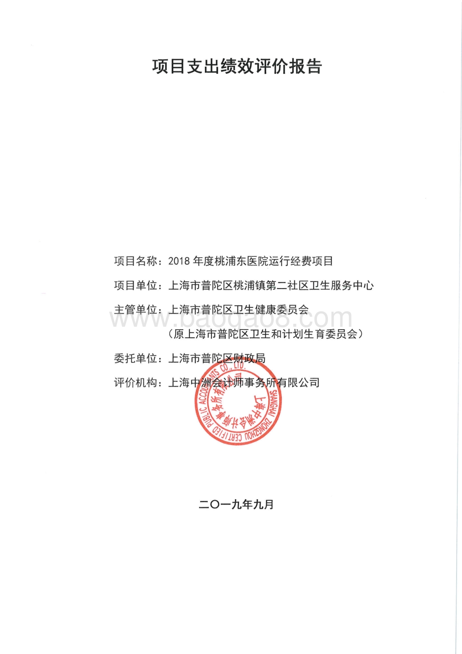 2018年度桃浦镇第二社区卫生服务中心运行经费绩效评价报告.pdf_第1页