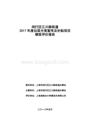 2017年闵行区江川路街道垃圾分类宣传及补贴项目财政支出绩效评价报告.pdf