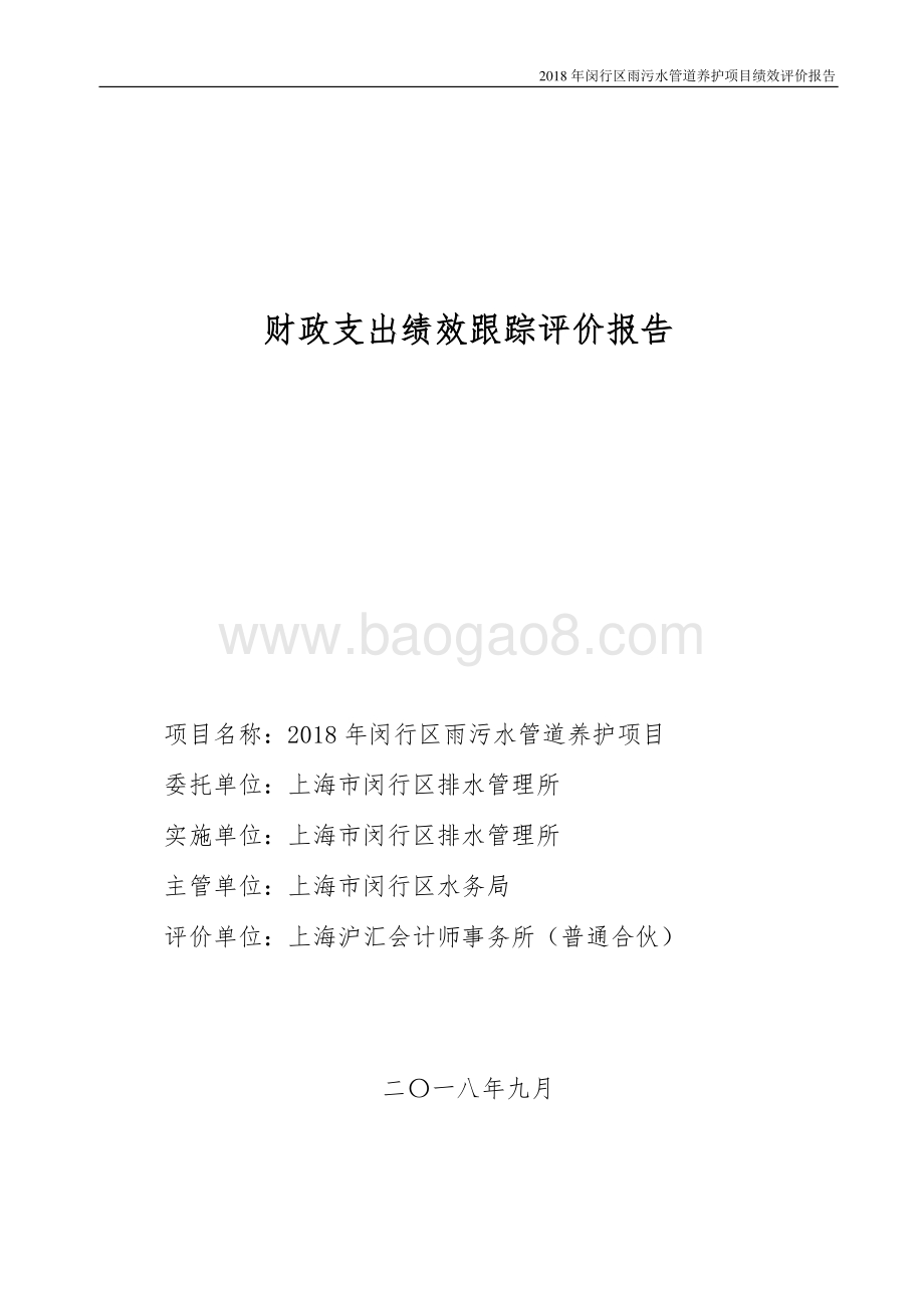 2018年闵行区排水管理所雨污水管道养护绩效跟踪评价报告.pdf_第1页