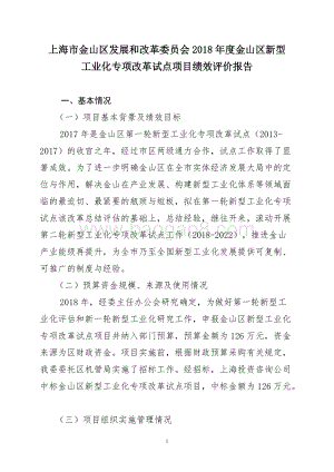 2018年度金山区新型工业化专项改革试点项目绩效自评价报告.doc