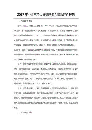 2017年中央产粮大县奖励资金绩效评价报告（山东）.docx