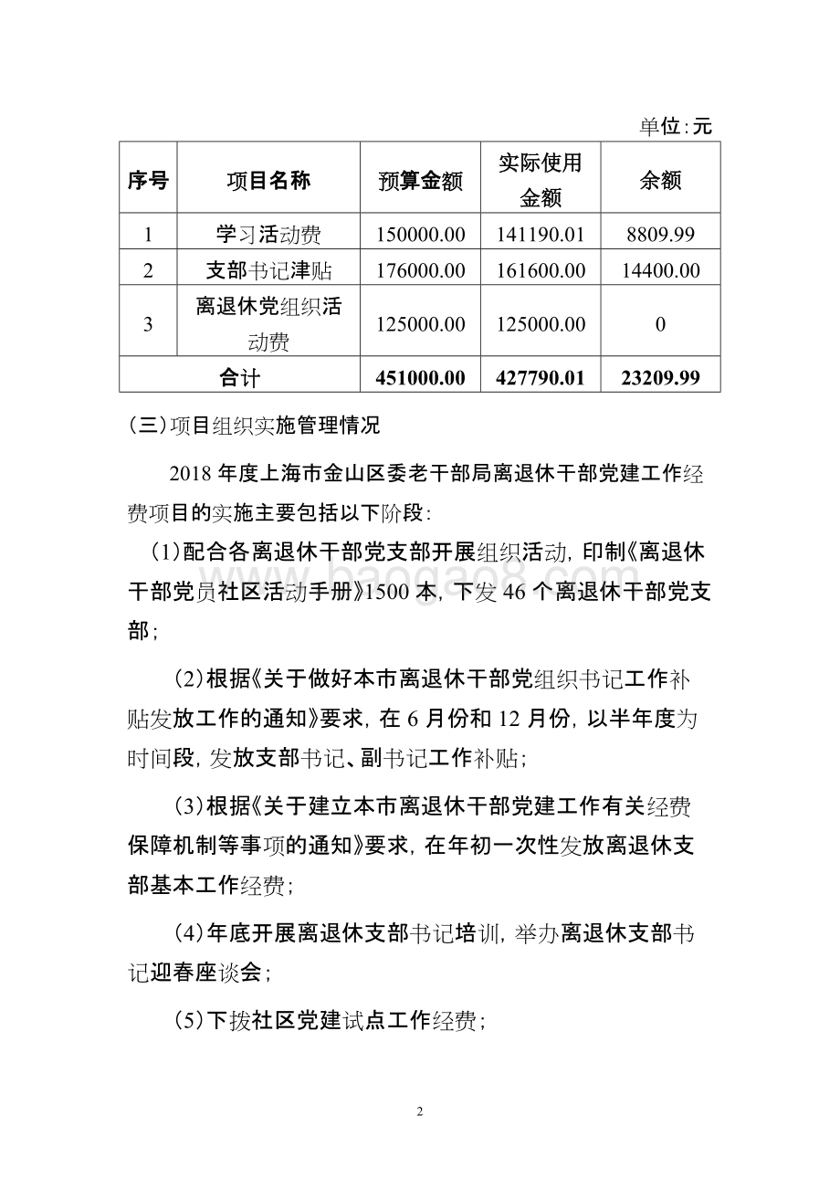 2018年度离退休干部党建工作经费项目支出绩效自评价报告.doc_第2页