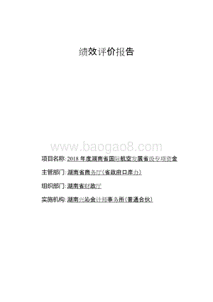 2018年度湖南省国际航空发展省级专项资金绩效评价报告.docx