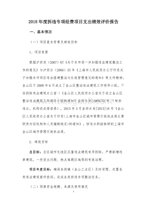 2018年度拆违专项经费项目支出绩效自评价报告（金山）.docx
