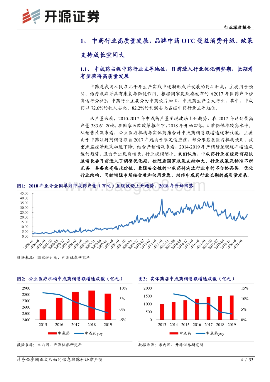 中药行业深度报告：品牌中药OTC：看好政策支持、业绩确定、估值性价比高的稳健赛道投资机会_33页_3mb (1).pdf_第4页