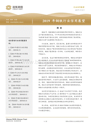 2019年钢铁行业信用展望.pdf