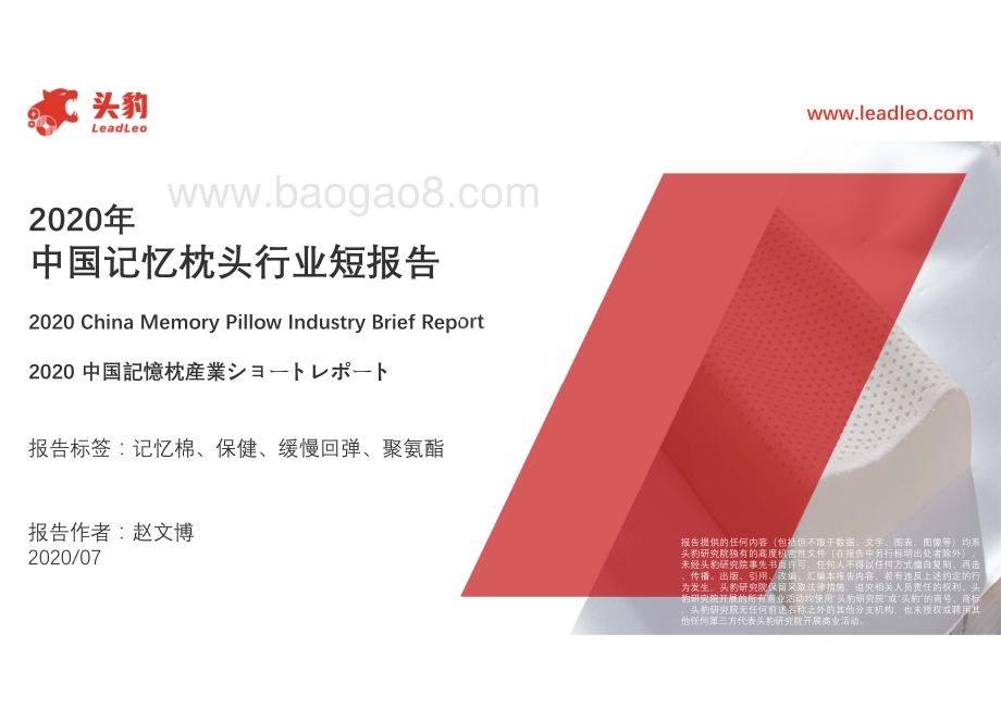 2020年中国记忆枕头行业短报告.pdf_第1页