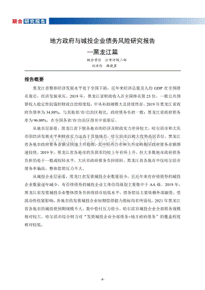 地方政府与城投企业债务风险研究报告：黑龙江篇.pdf