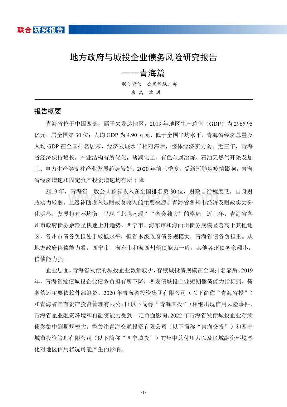 地方政府与城投企业债务风险研究报告：青海篇.pdf_第2页