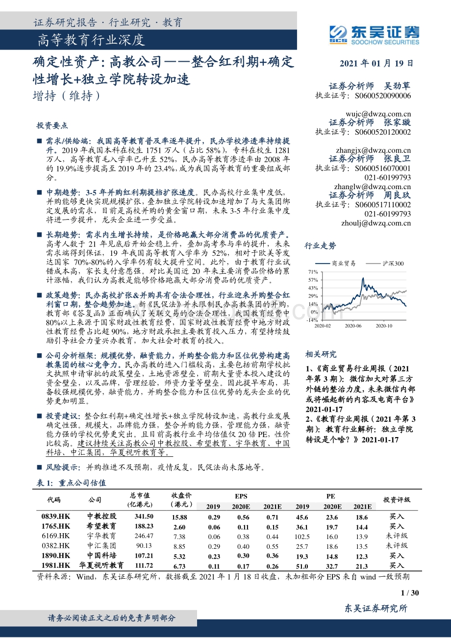 高等教育行业深度：确定性资产：高教公司——整合红利期 确定性增长 独立学院转设加速.pdf_第1页