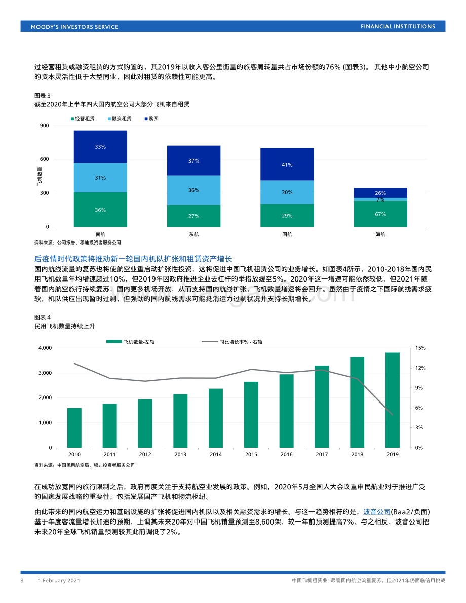 中国飞机租赁业：尽管国内航空流量复苏但2021年仍面临信用挑战.pdf_第3页