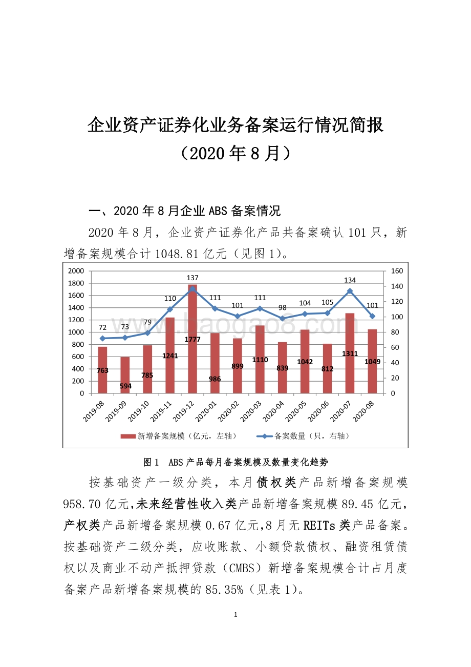 2020年8月企业资产证券化业务备案运行情况简报.pdf_第1页