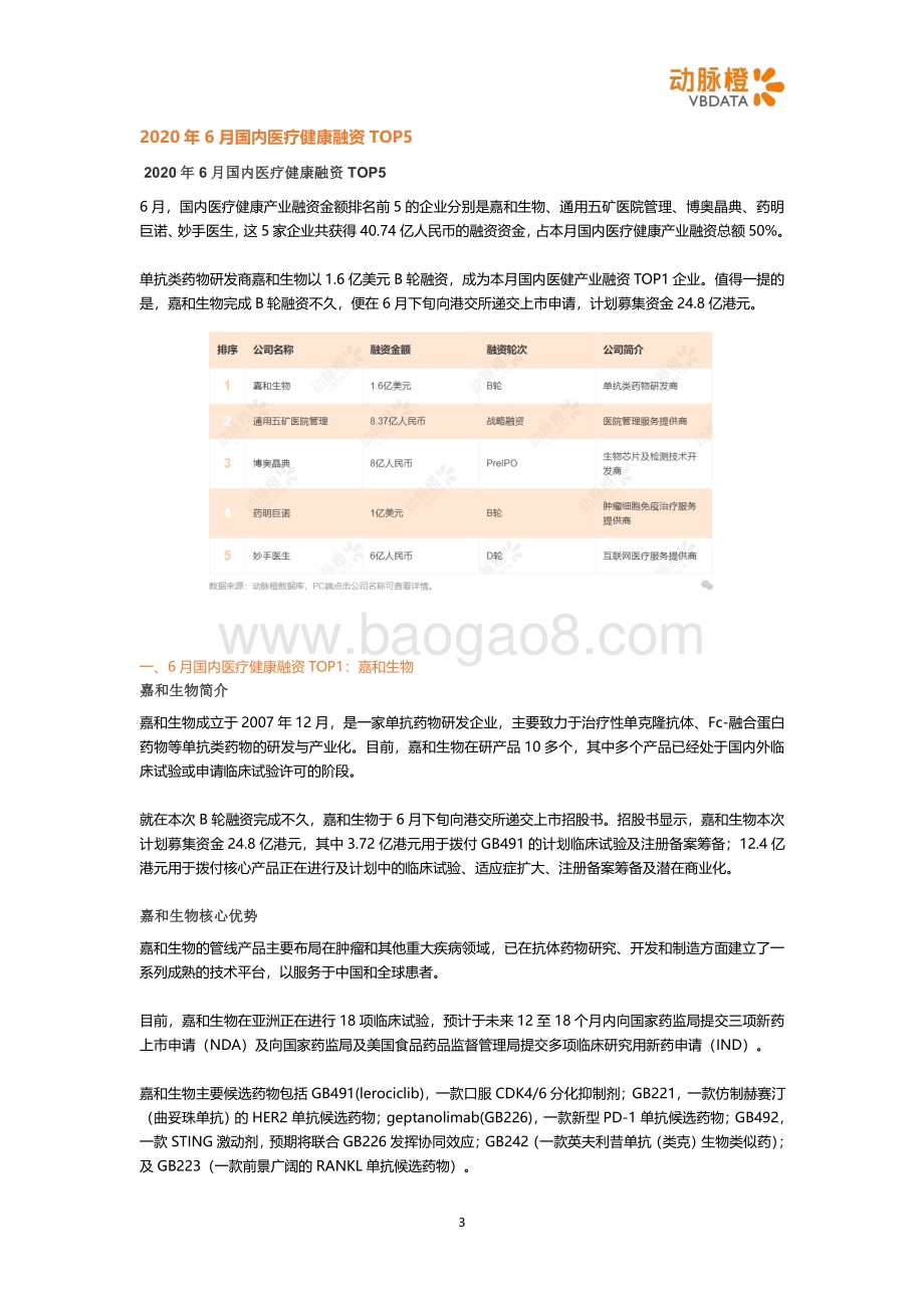 2020年6月国内医疗健康投融资月报.pdf_第3页