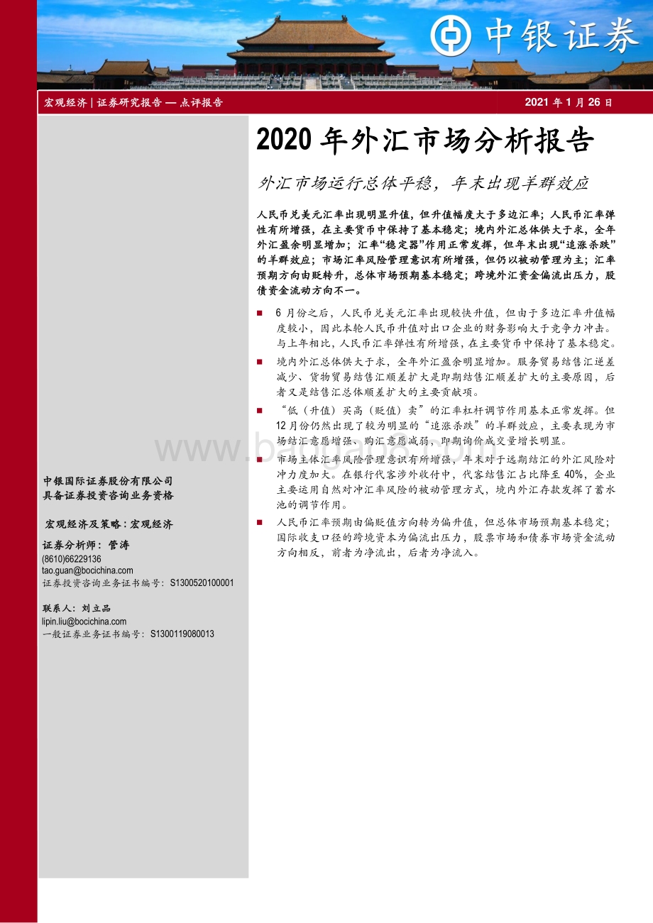 2020年外汇市场分析报告：外汇市场运行总体平稳年末出现羊群效应.pdf_第1页