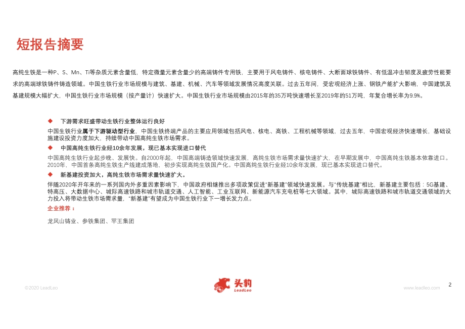 2020年中国高纯生铁行业短报告.pdf_第2页