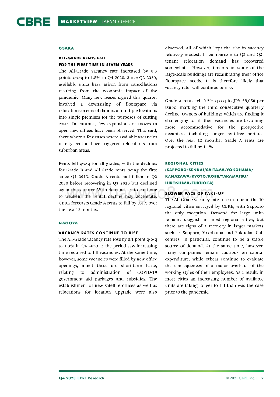 2020年Q4日本办公楼市场展望（英文版）.pdf_第2页