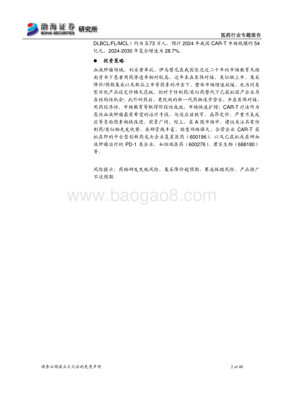 抗肿瘤新药行业专题系列2：血癌篇：三大靶向新品层出CAR-T疗法蓄势待发.pdf_第2页